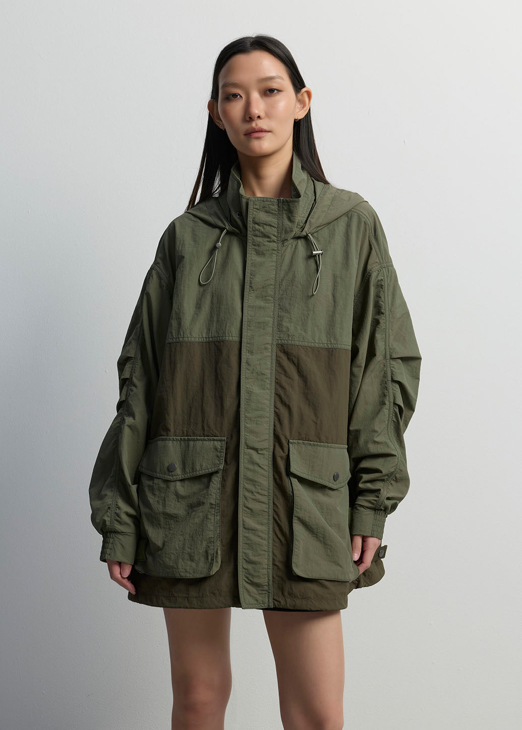 UTILITY COLOR-BLOCK OVERSIZED PARKA COAT