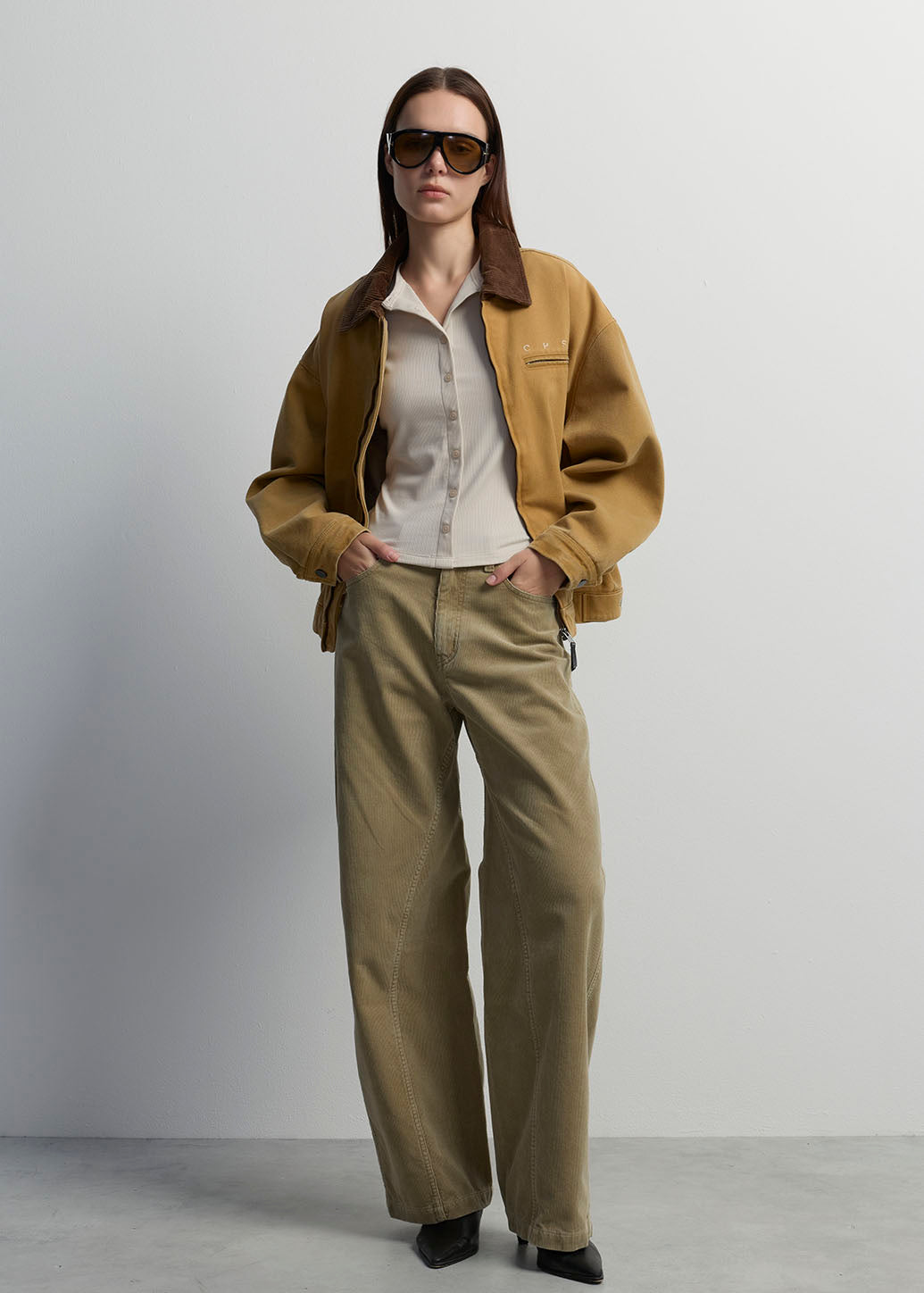 CORDUROY WIDE-LEG BARREL PANTS