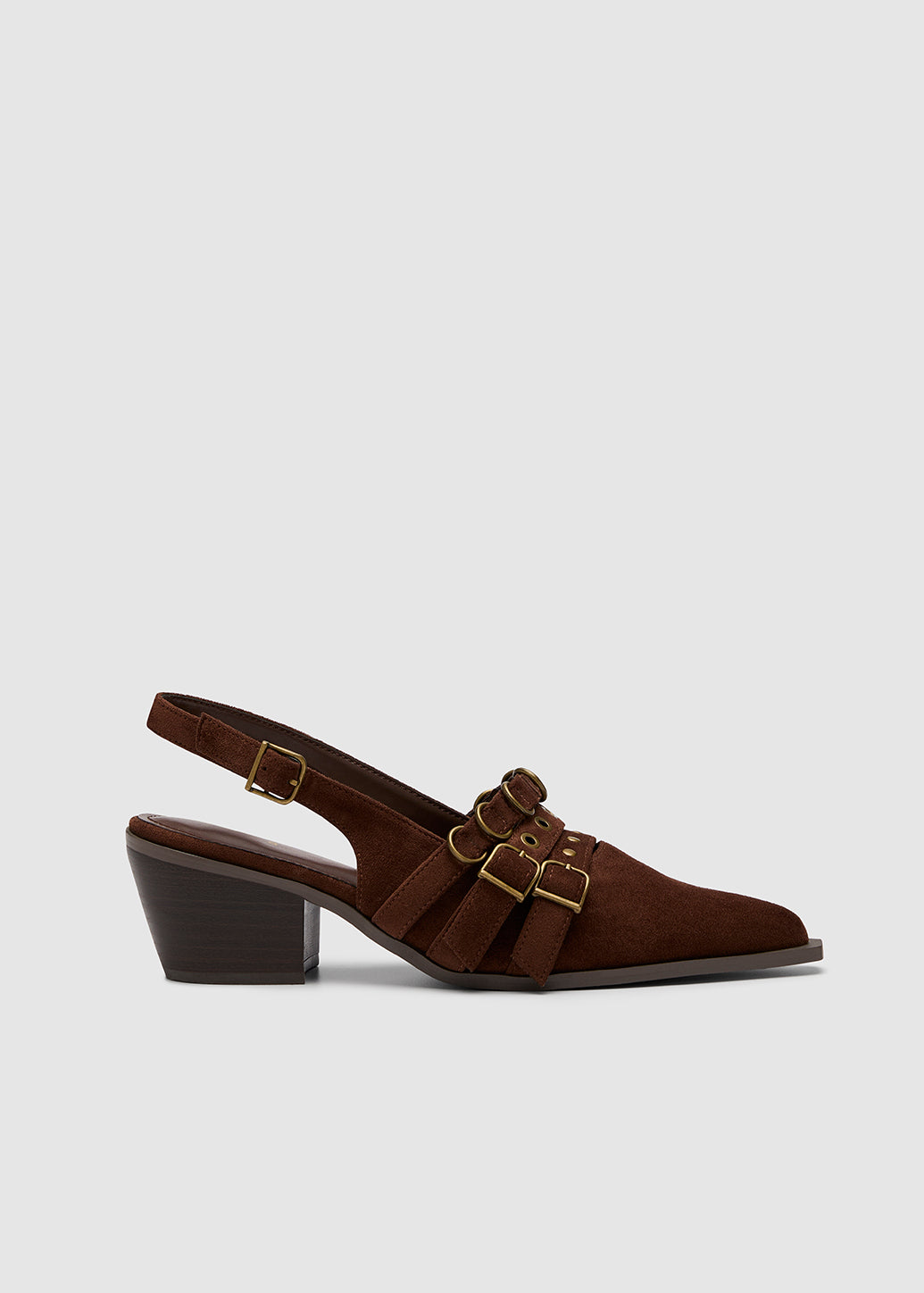 SUEDE BUCKLES SLINGBACK HEELS