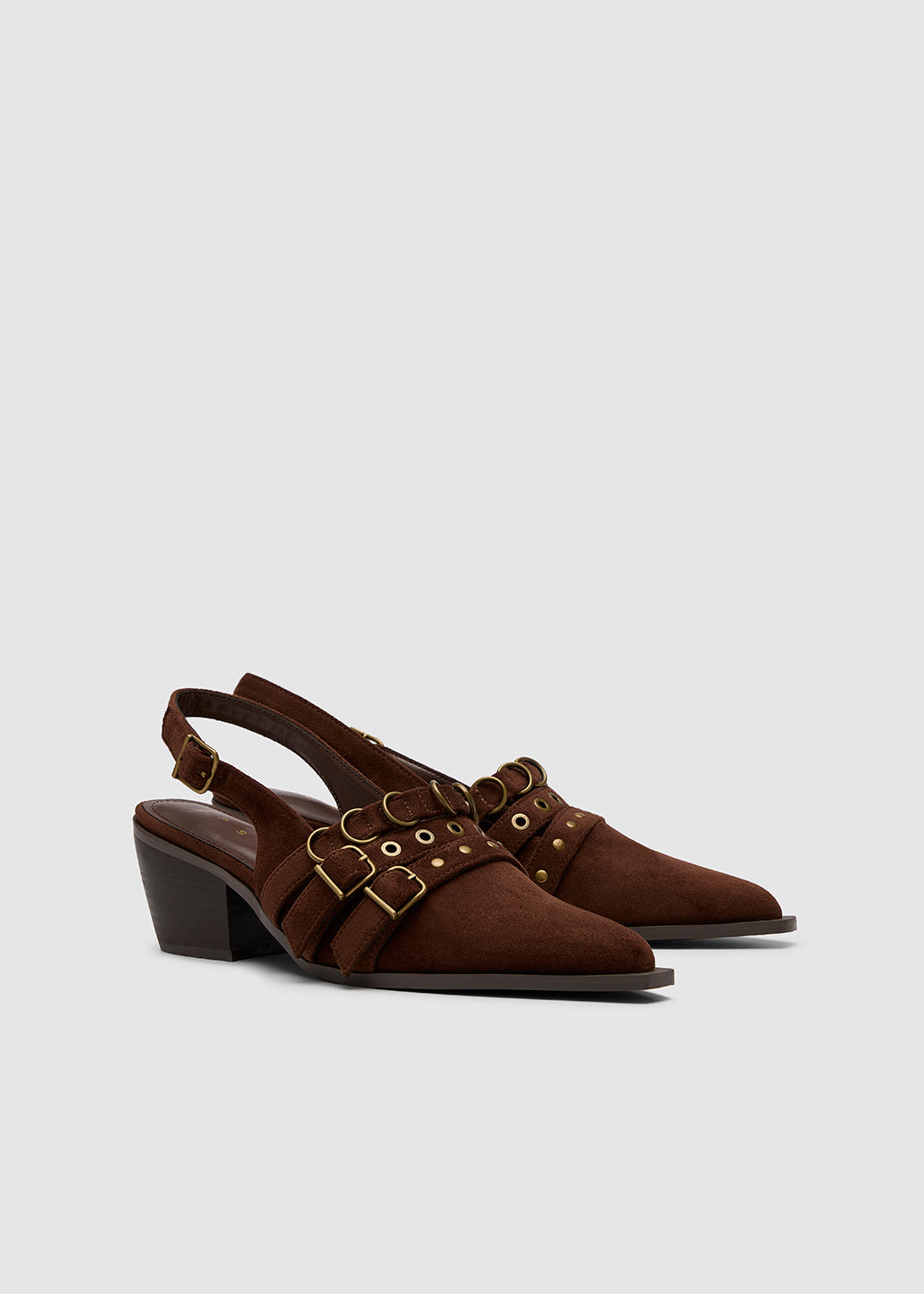 SUEDE BUCKLES SLINGBACK HEELS