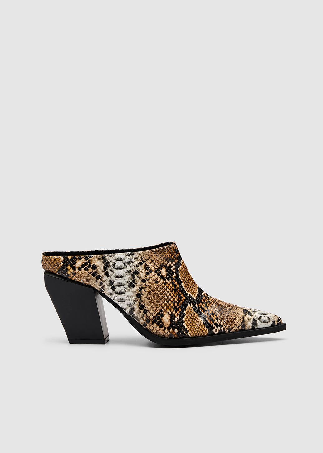 PYTHON HEELED MULES