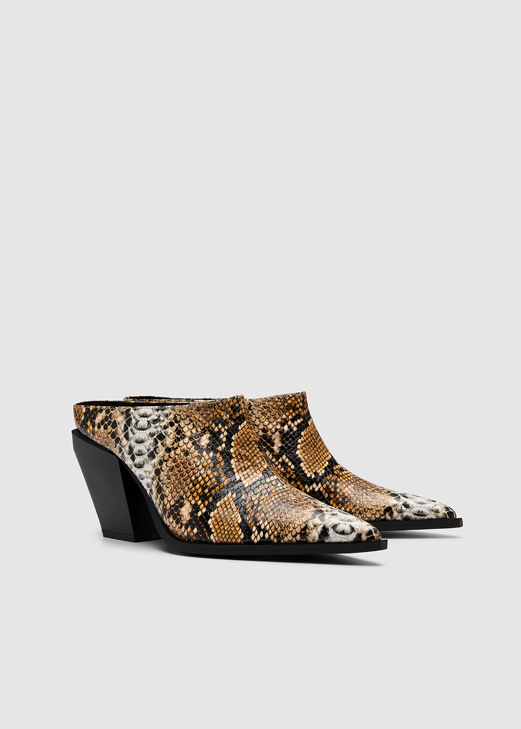 PYTHON HEELED MULES