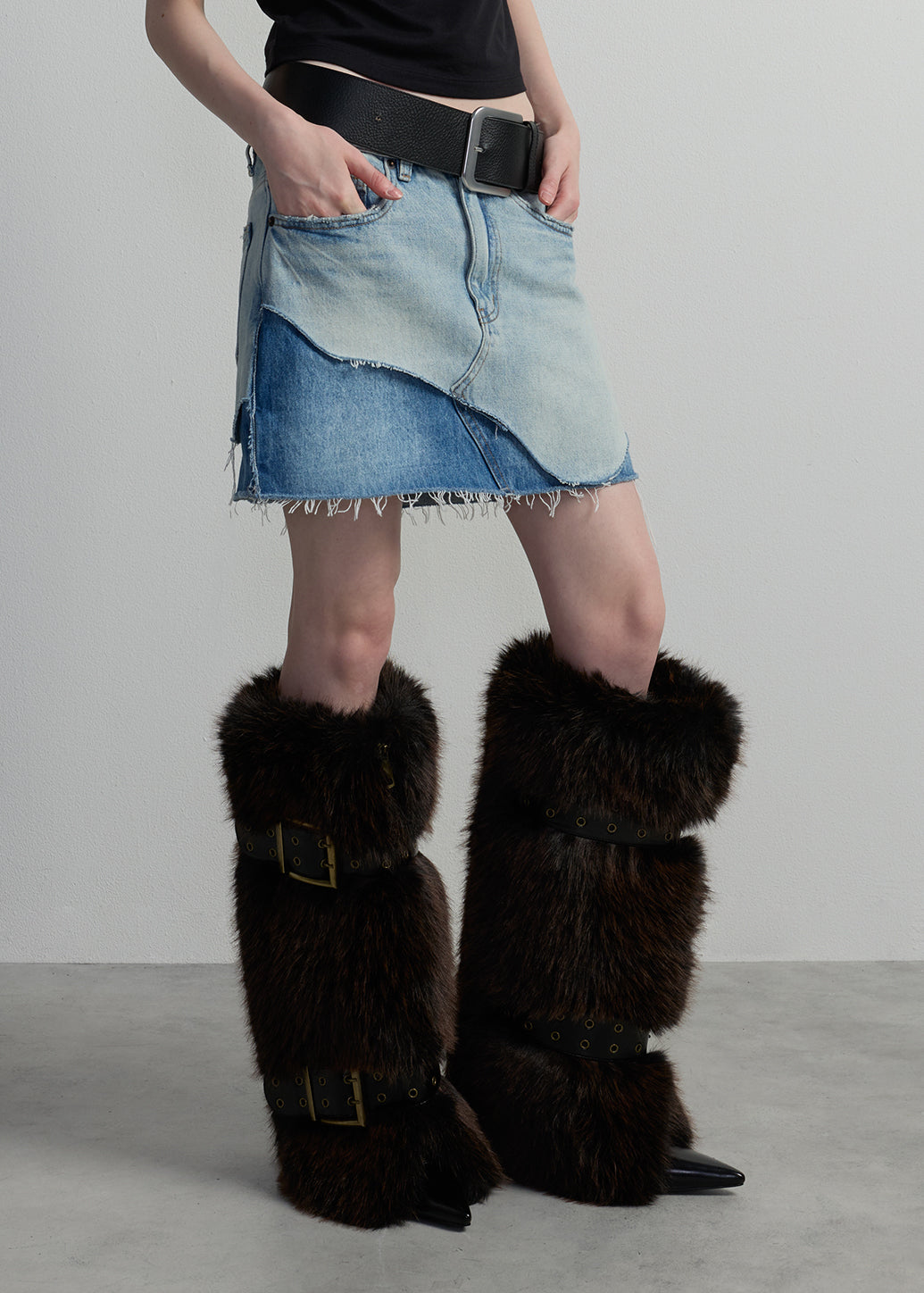 DOUBLE-BUCKLE FAUX-FUR BOOTS