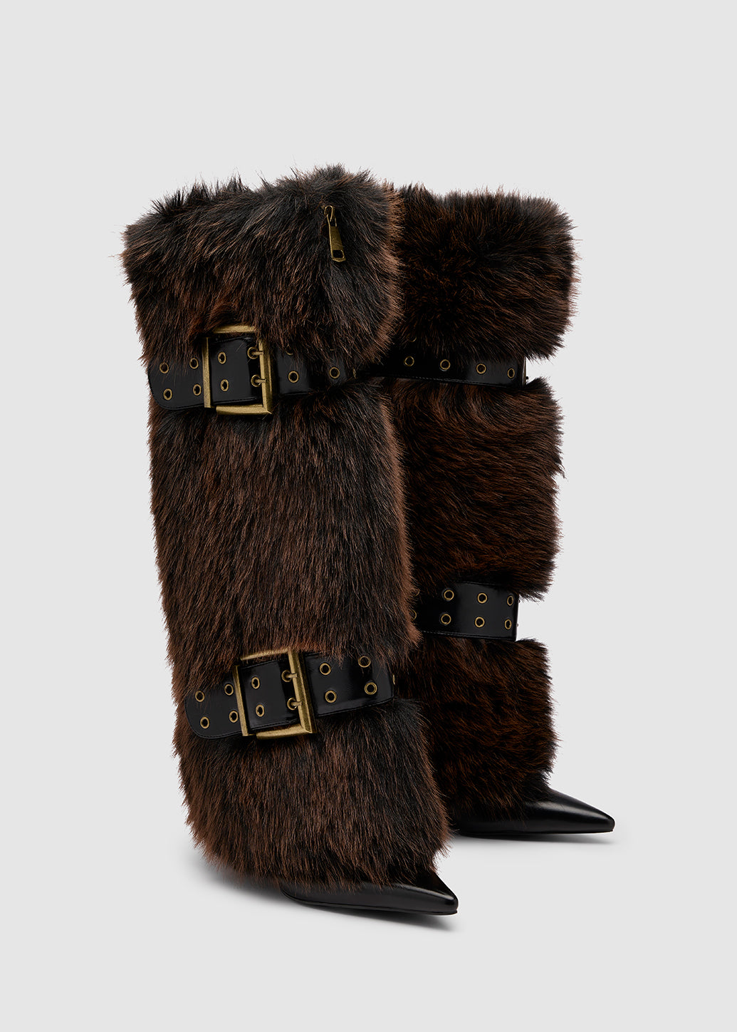 DOUBLE-BUCKLE FAUX-FUR BOOTS