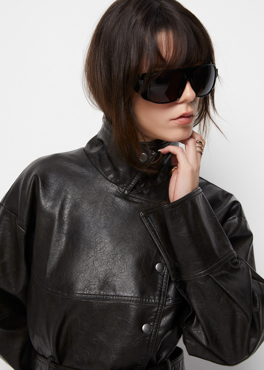 BELTED FAUX LEATHER JACKET