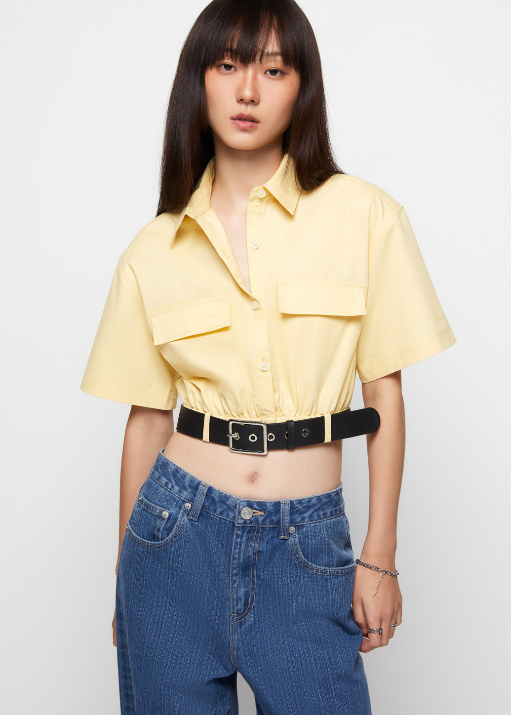 BUCKLE BELT CROP BLOUSE