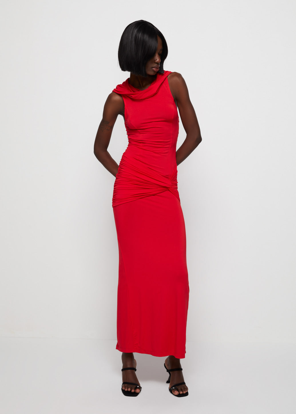 DRAPED HOODDED MAXI DRESS