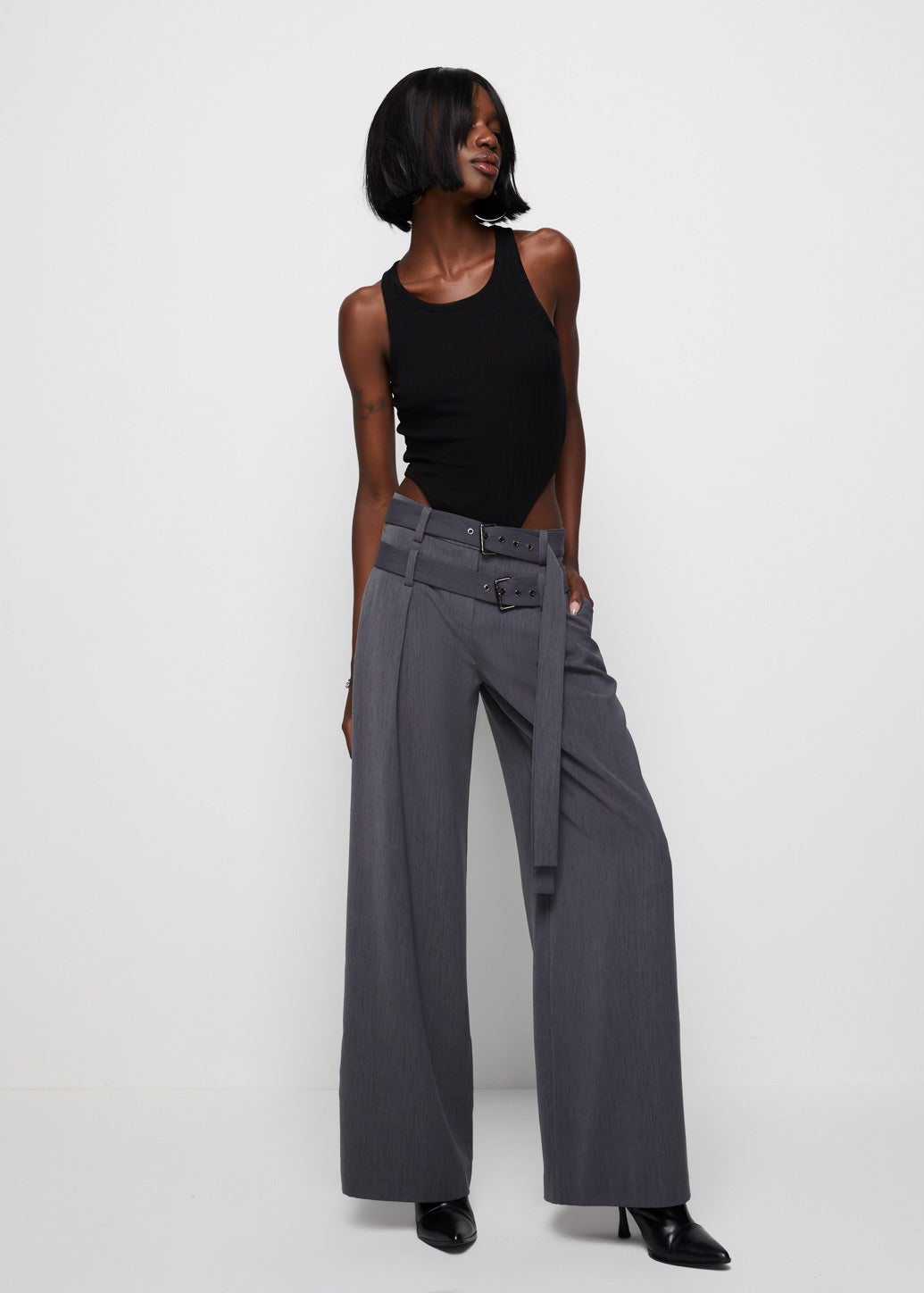 DOUBLE BELT WIDE LEG PANTS