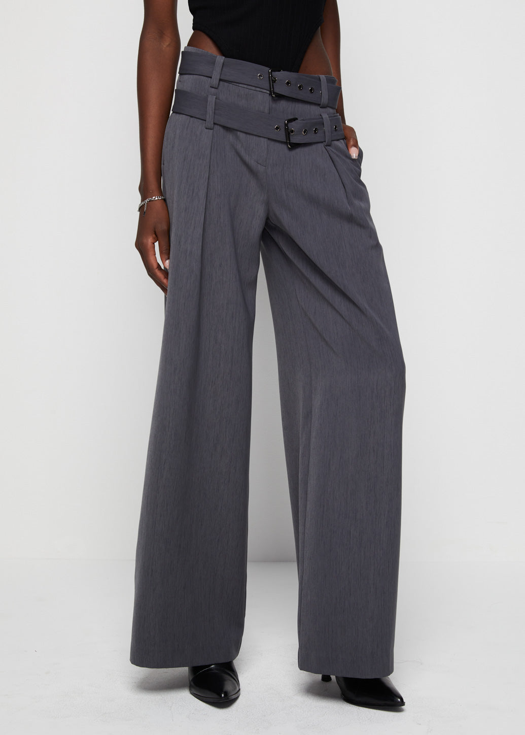 DOUBLE BELT WIDE LEG PANTS