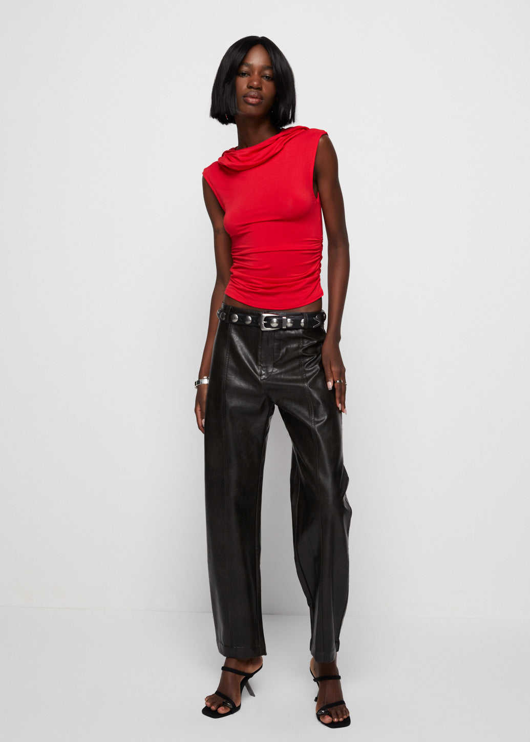 FAUX LEATHER BARREL LEG