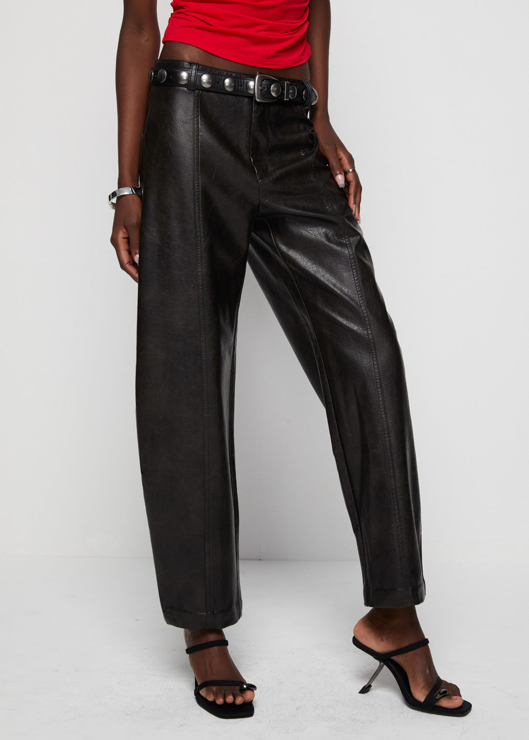 FAUX LEATHER BARREL LEG